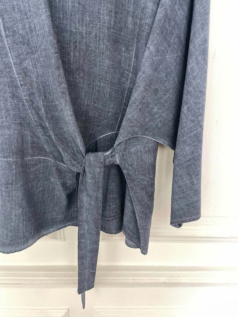 Tie Front Relaxed Top - Vintage Navy
