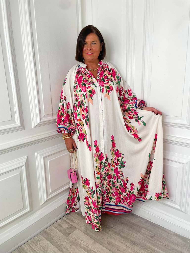 Oversized Floral Maxi Dress - Pink