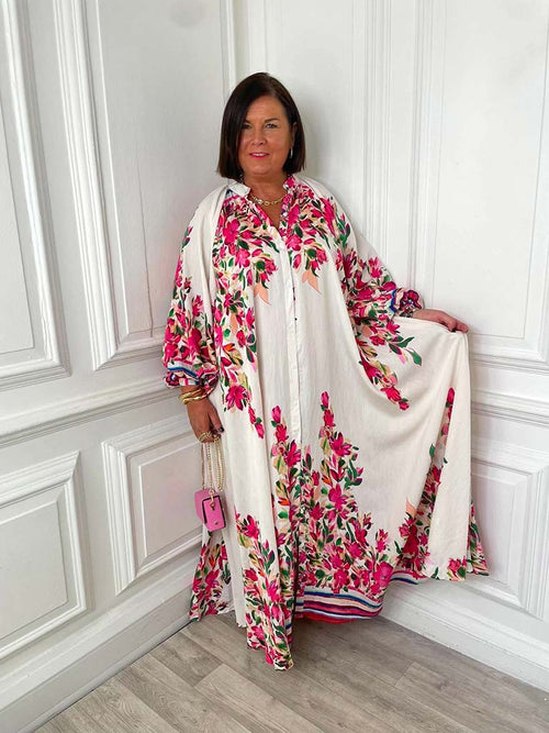 Oversized Floral Maxi Dress - Pink