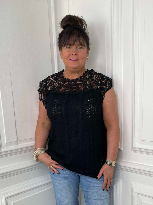 Broderie Anglaise Crochet Top - Black