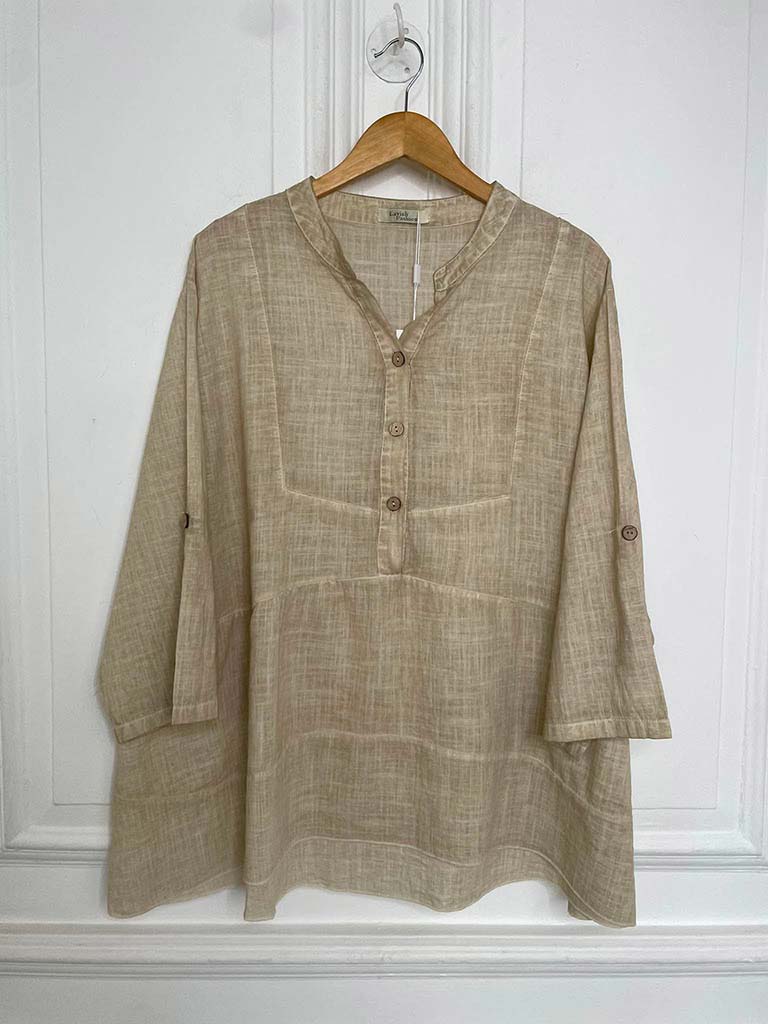 Cotton & Linen Smock Top - Stone