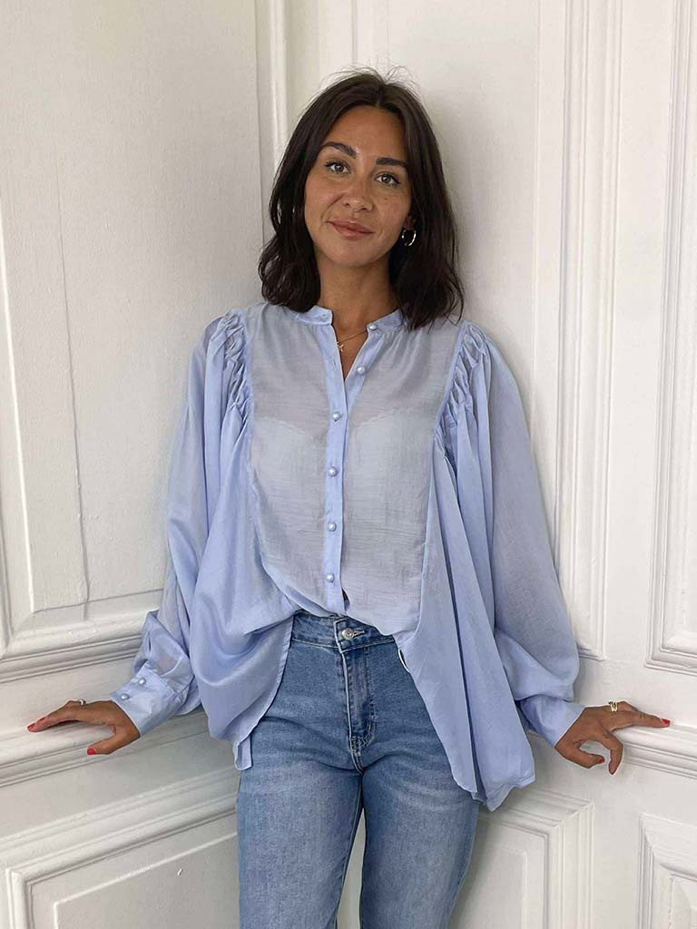 Sheer Batwing Blouse - Powder Blue