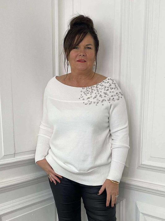 Malissa J Belle Bardot Knit - Winter White