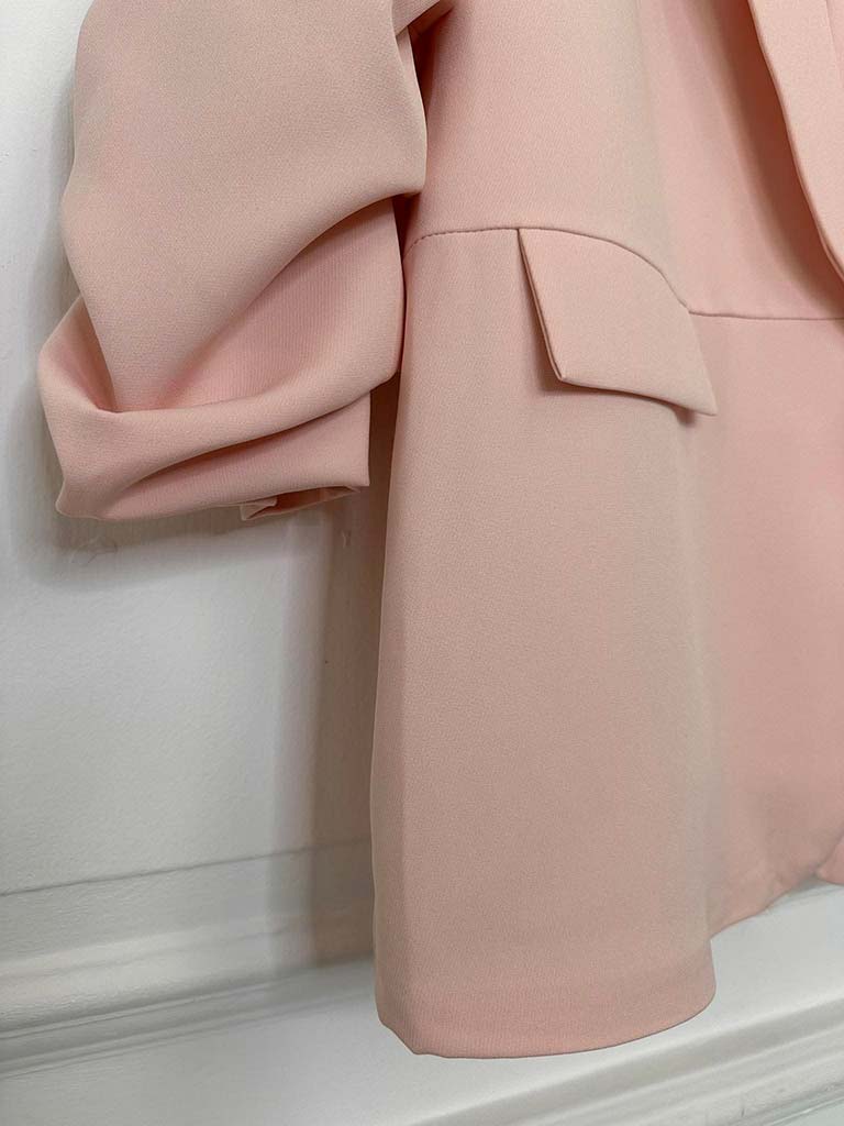 Ruched Sleeve Blazer - Blush Pink