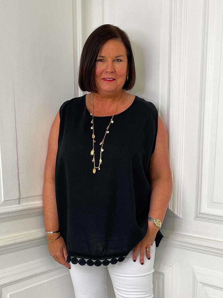 Crochet Trim Vest Top - Black
