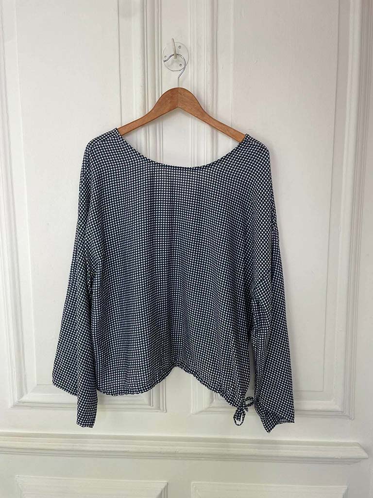 Gingham Tie Side Top - Navy