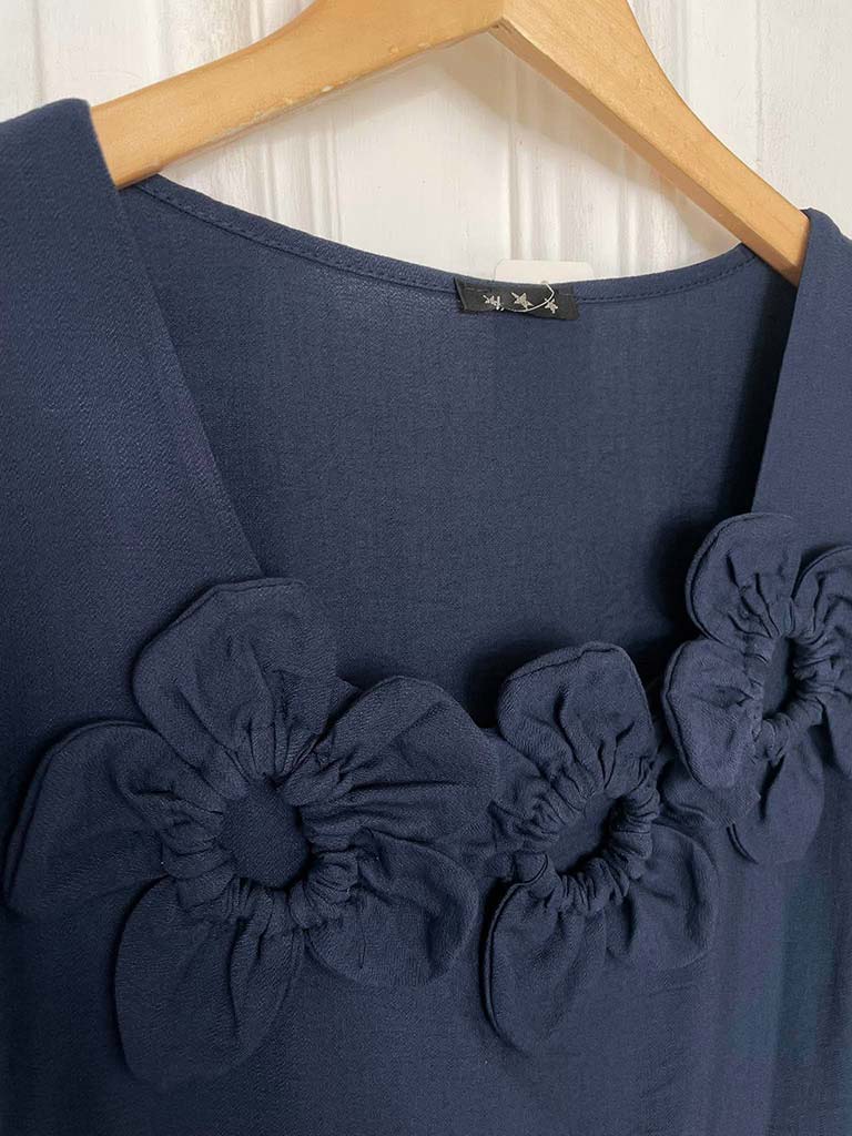 Flower Appliqué Shorts Co-ord - Navy