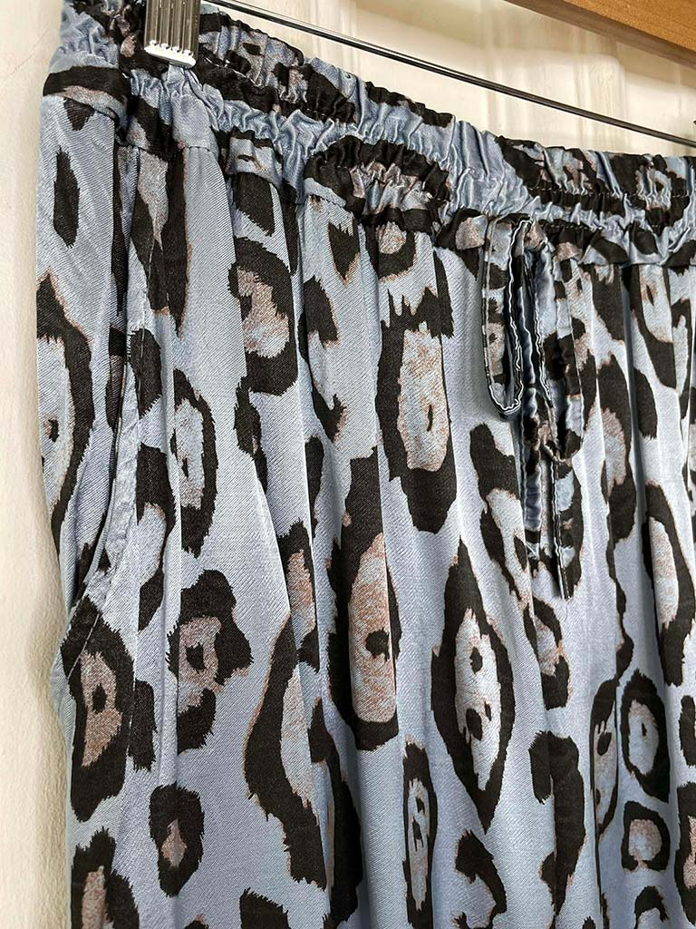 Leopard Silk Feel Palazzos - Dusty Blue