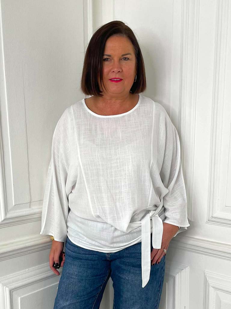 Tie Front Relaxed Top - White