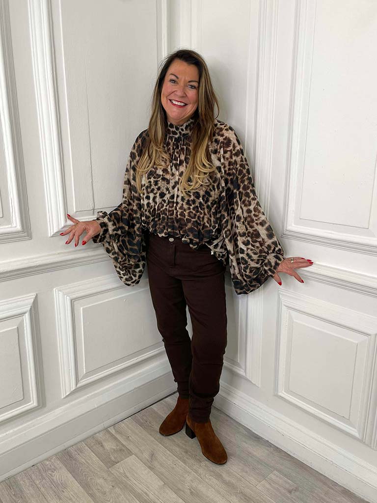 Pleated Leopard Blouse