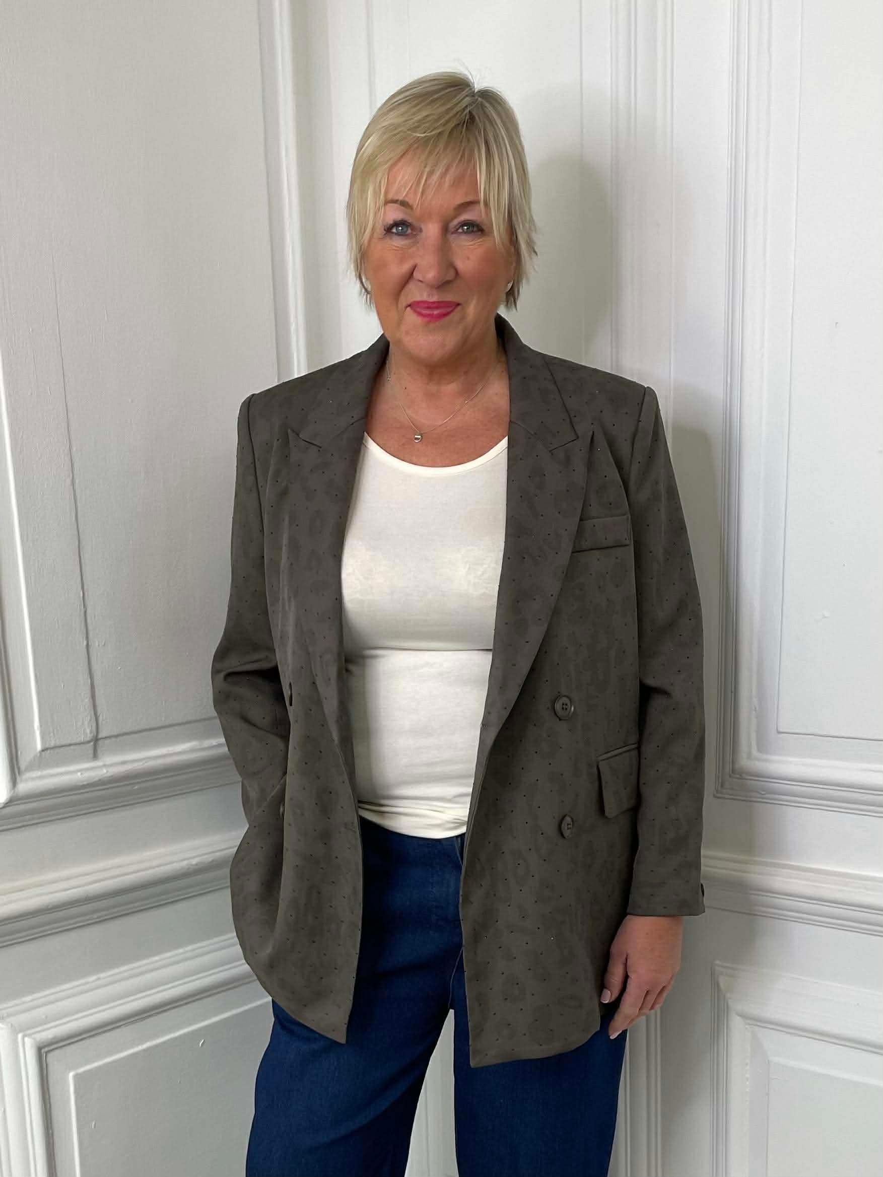 Malissa J Studded Leopard Blazer - Clay