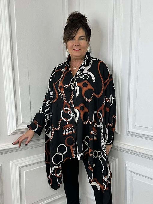 Malissa J Chain Print Dipped Hem Shirt