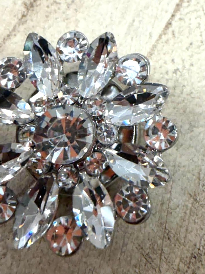 Embellished Flower Button Covers - Silver