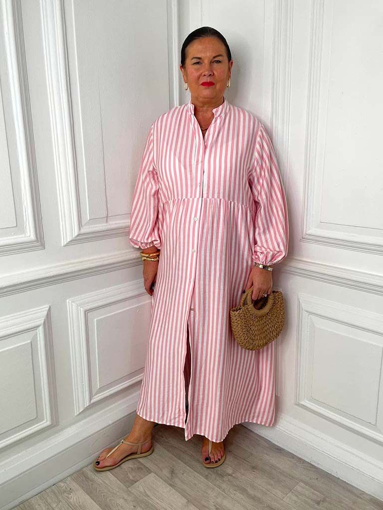 Striped Maxi Dress - Flamingo