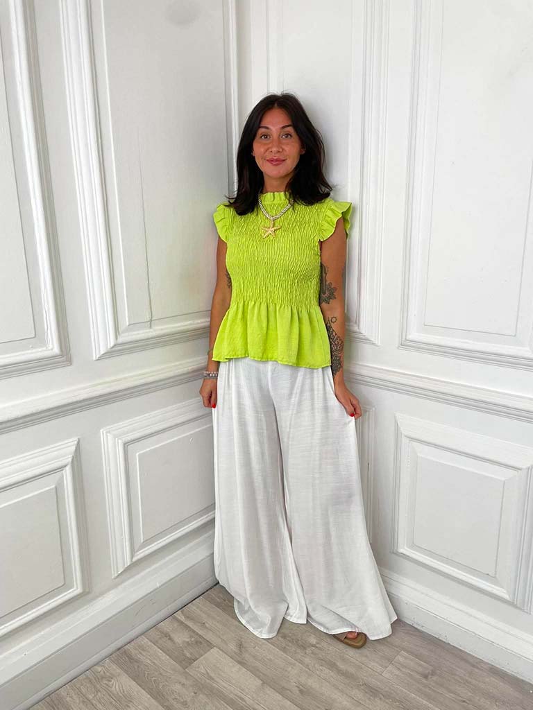 Shirred Frill Top - Lime