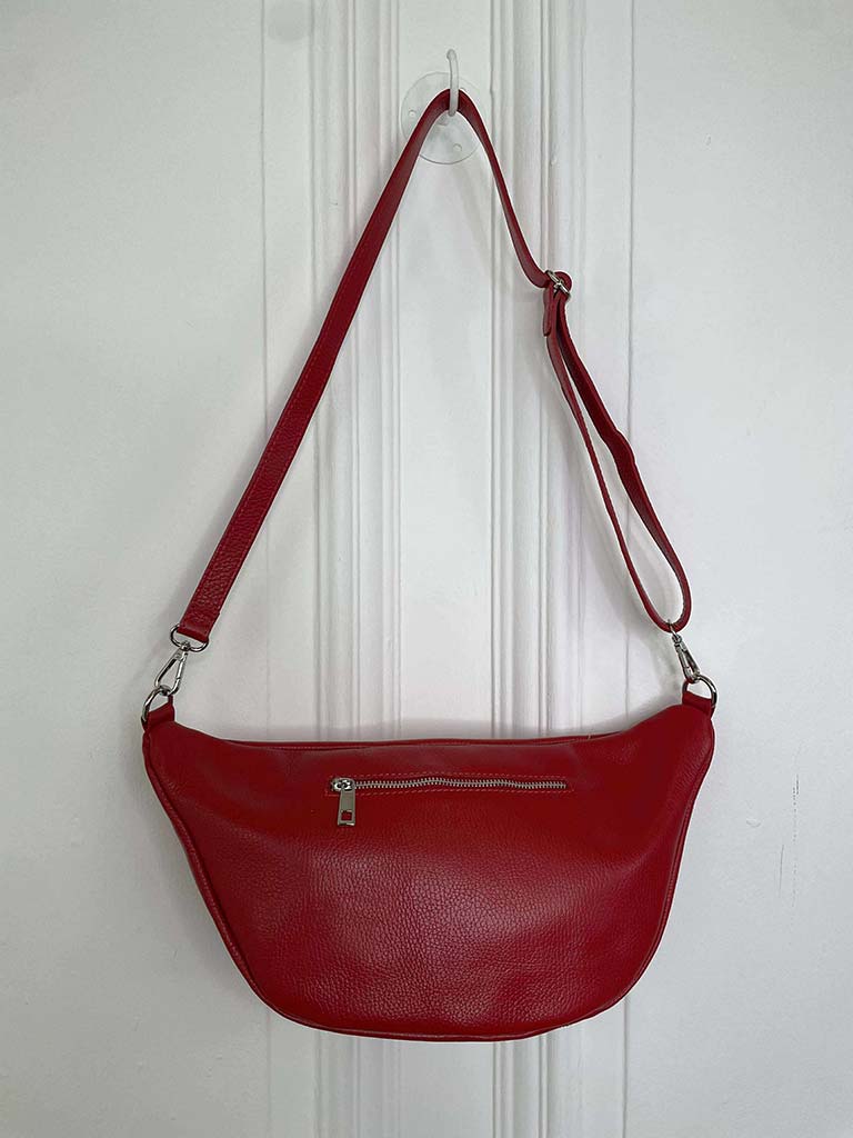 Leather Double Zip Bumbag - Red