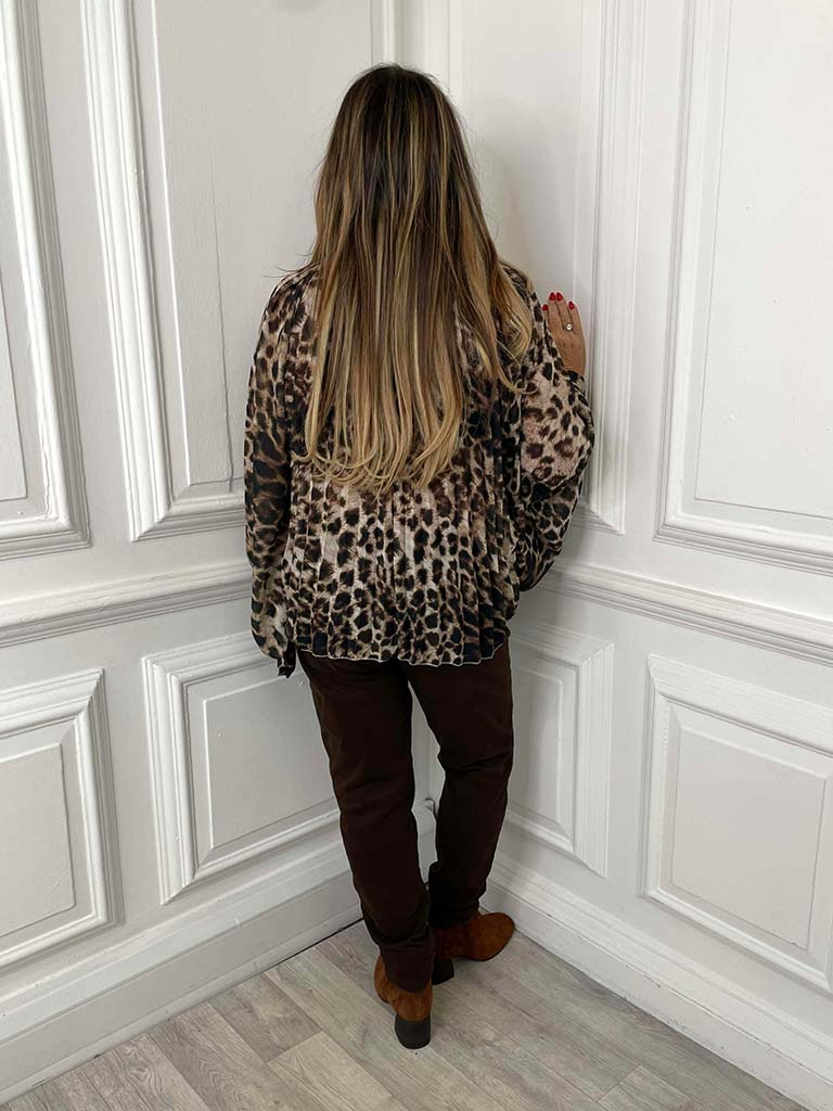Pleated Leopard Blouse