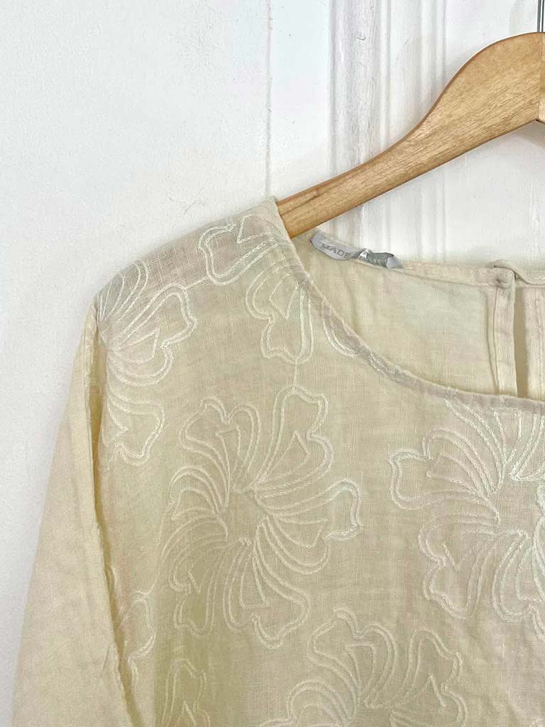 Linen Fiorita Stitch Top - Vanilla