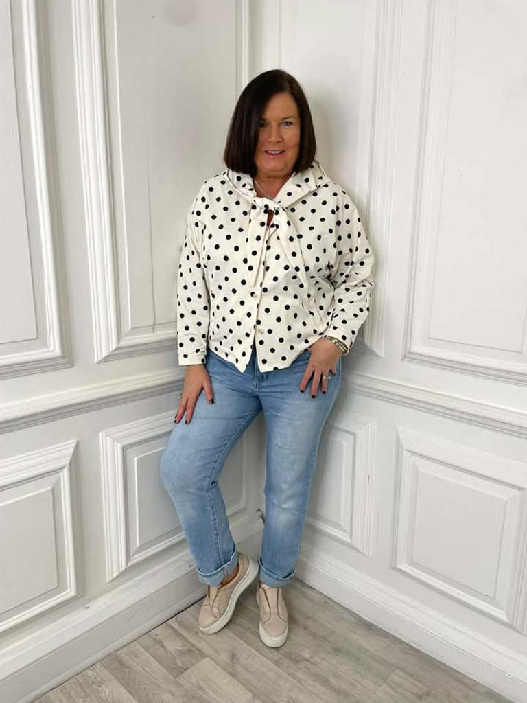 Polka Dot Hooded Jacket - Cream & Black