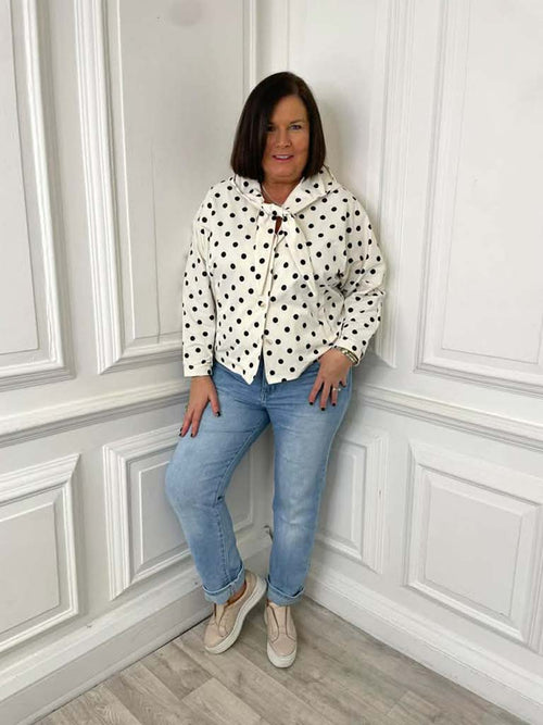 Polka Dot Hooded Jacket - Cream & Black