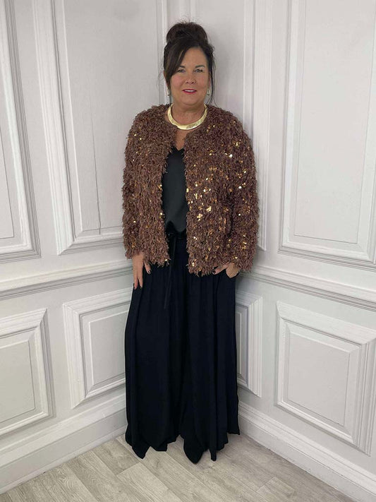 Faux Feather Sequin Jacket - Cinnamon