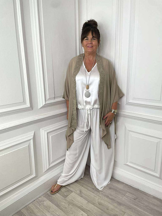 Crochet Edge Kimono - Mocha