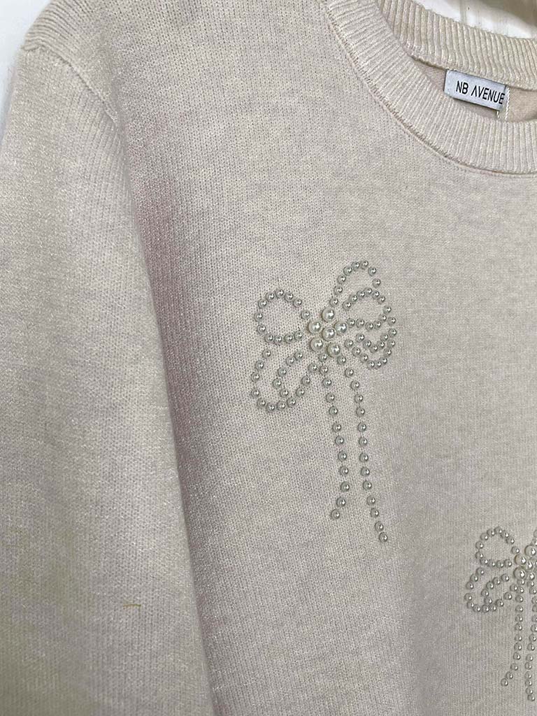 Pearl Bow Knit - Stone