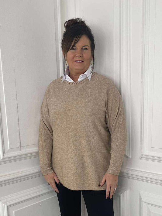 Braided Neckline Knit - Oat