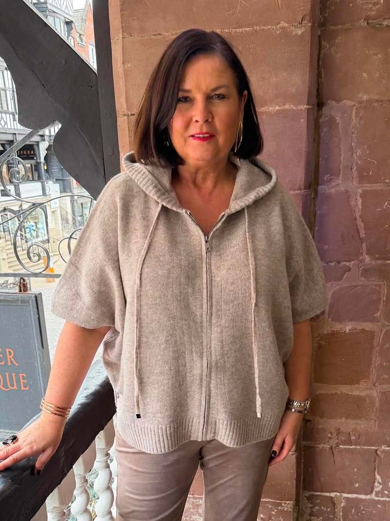 Malissa J Hooded Zipped Knit - Oatmeal