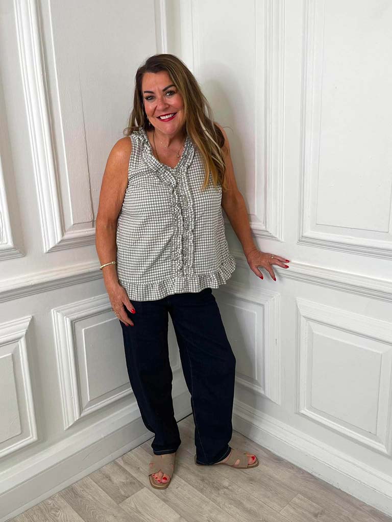 Cottage Check Ruffle Top - Latte