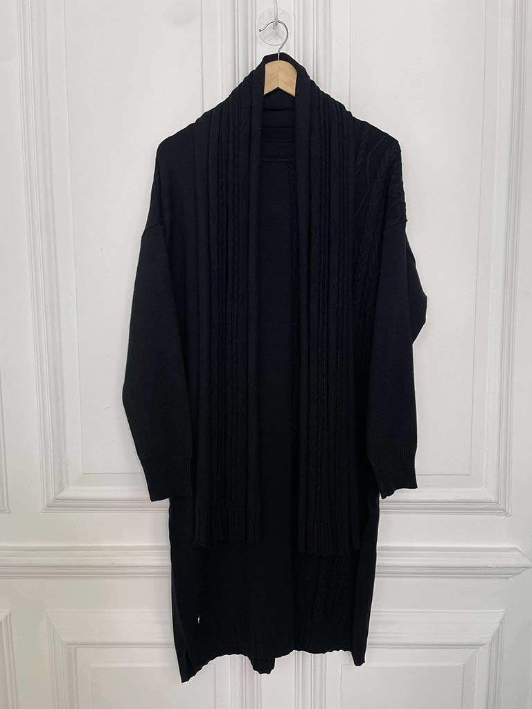 Malissa J Cable Knit Tunic & Scarf - Black