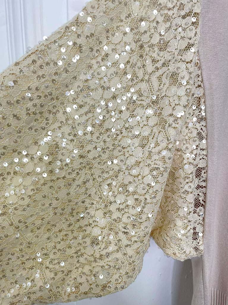 Sequin Lace Sleeve Knit - Biscuit