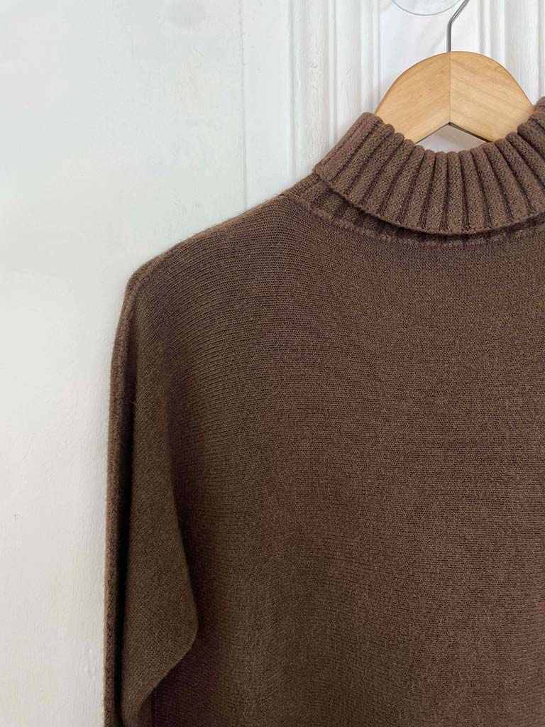 Rib Neck Polo Knit - Chocolate