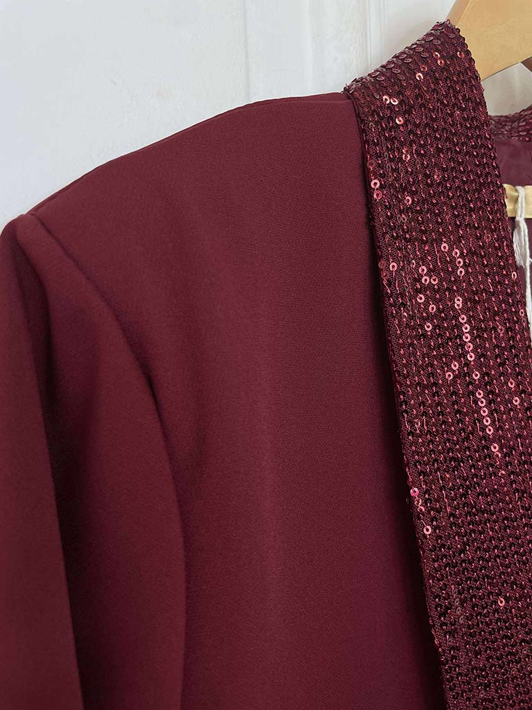 Sequin Lapel Blazer - Merlot