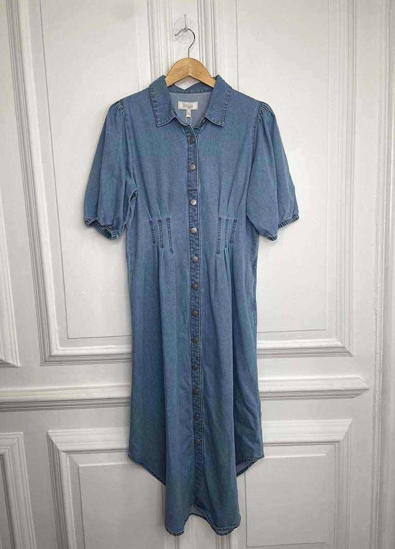 Denim Pin Tuck Waist Dress