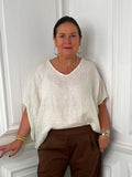 Linen V-Neck Top - Vanilla