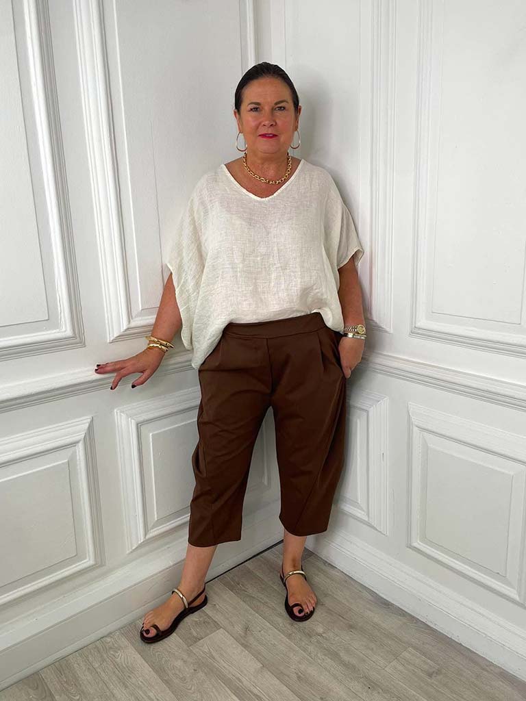 Linen V-Neck Top - Vanilla