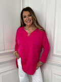 V-Neck Scooped Hem Top - Cerise