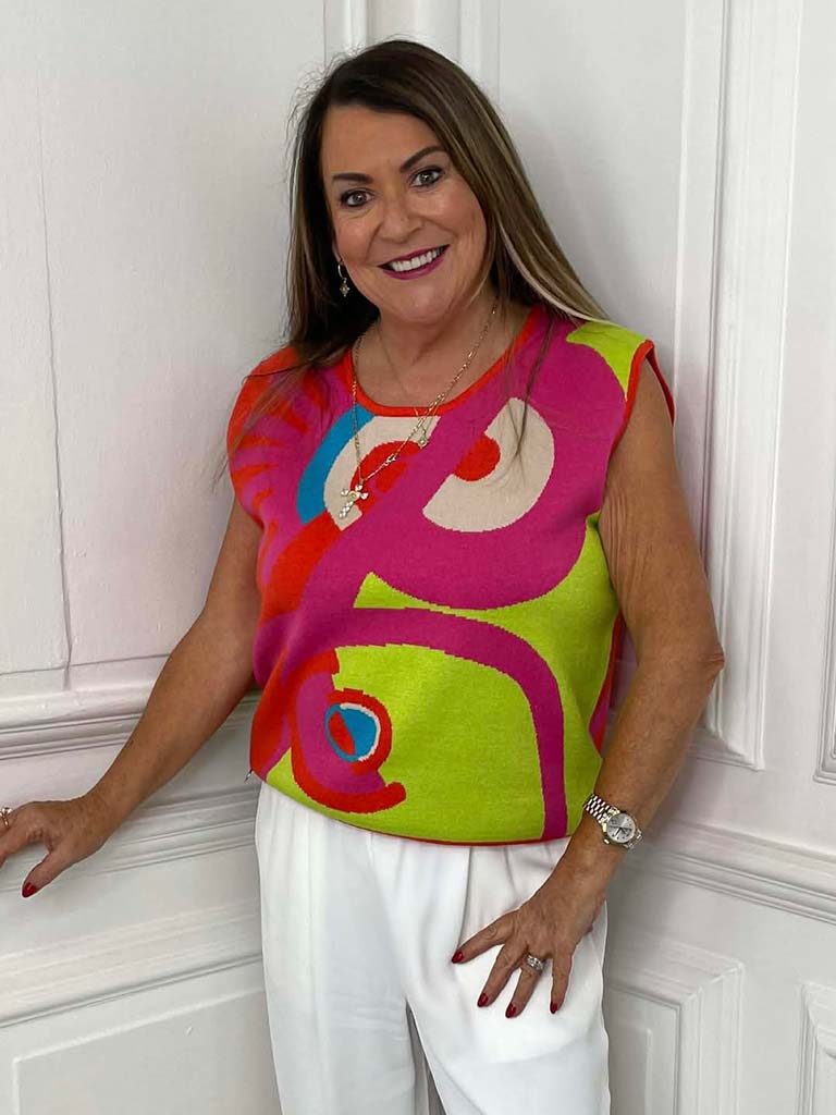 Malissa J Abstract Tank Knit - Lime