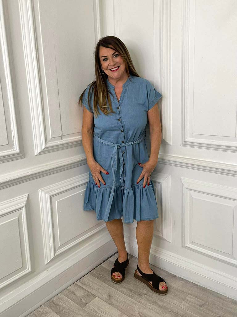 Denim Peplum Button Up Dress
