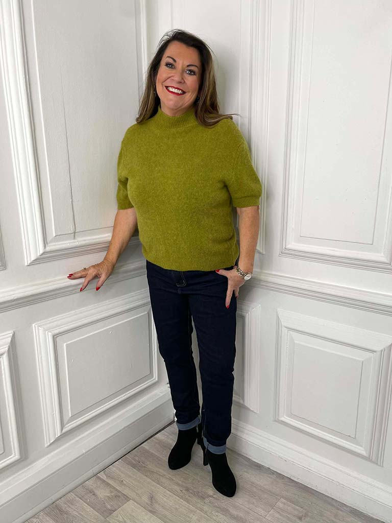 High Neck Short Sleeve Knit - Avocado