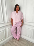 Cloud Cotton Wide Leg Trousers - Petal