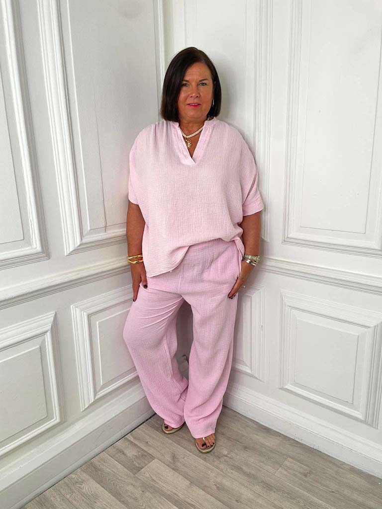 Cloud Cotton Wide Leg Trousers - Petal