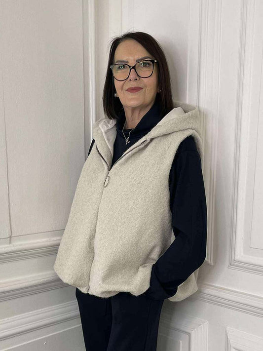 Bubble Hem Hooded Gilet - Stone
