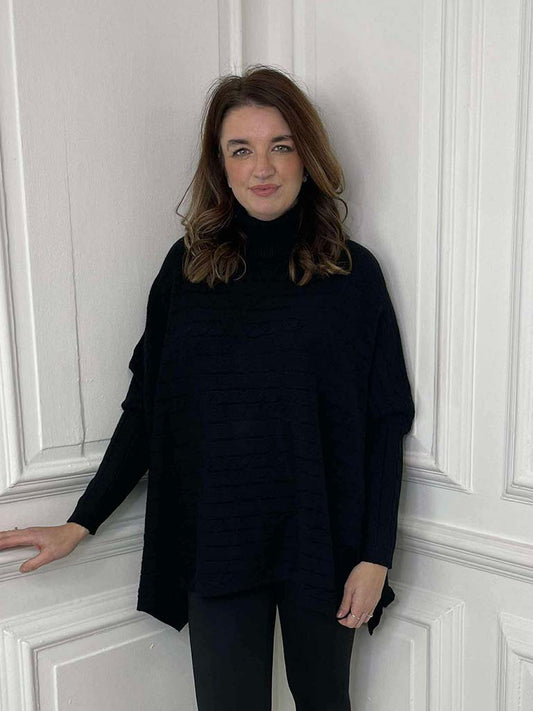 Cable Ribbed Polo Knit - Black