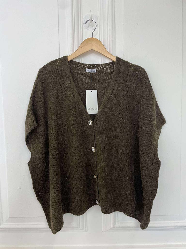 Embellished Button Tank Cardigan - Chocolate