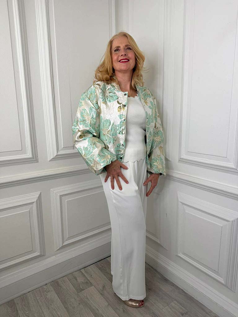 Metallic Puff Sleeve Bomber Jacket