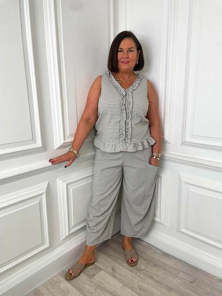 Cottage Check Ruffle Top - Latte