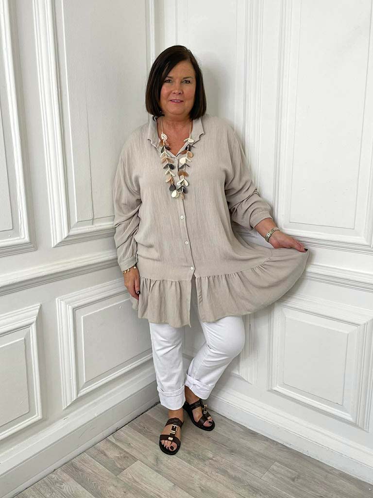 Drop Peplum Shirt Dress - Stone