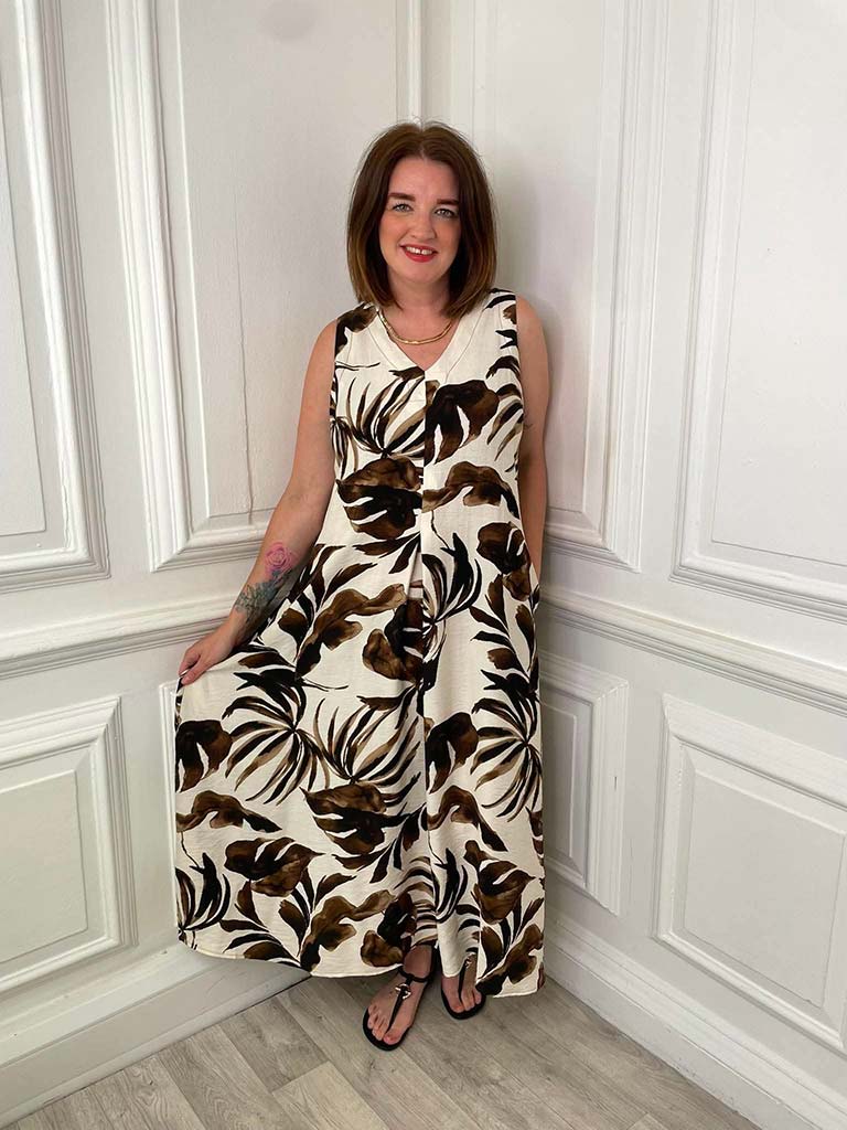 Tropical Print Dress - Coffee